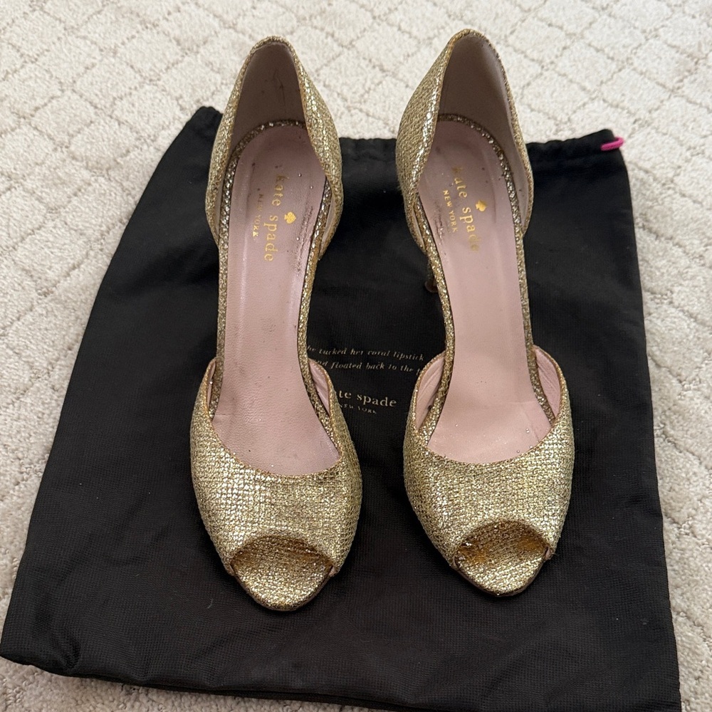 Kate Spade Glittering Gold Peep-Toe Heels